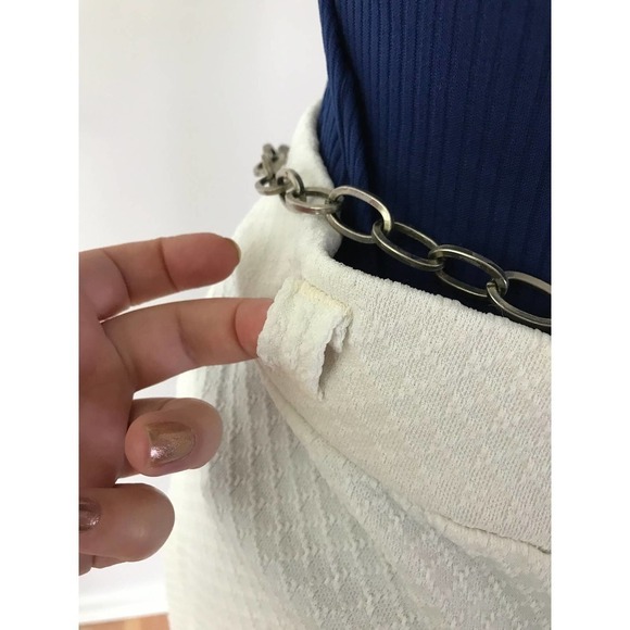 70s Wide Leg White Bellbottom Pants Polyester Trousers Stretch Nautical Beach - Picture 6 of 7